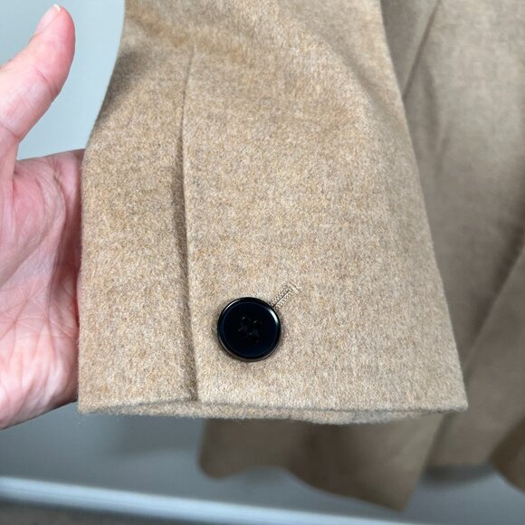 Katherine Kelly Cashmere Coat Size 10 Tan Neutral Trench Long Notch Collar - Picture 5 of 13